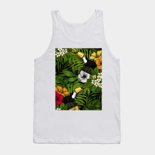 Toucans amd tropical flora, green, yellow, red and orange Tank Top